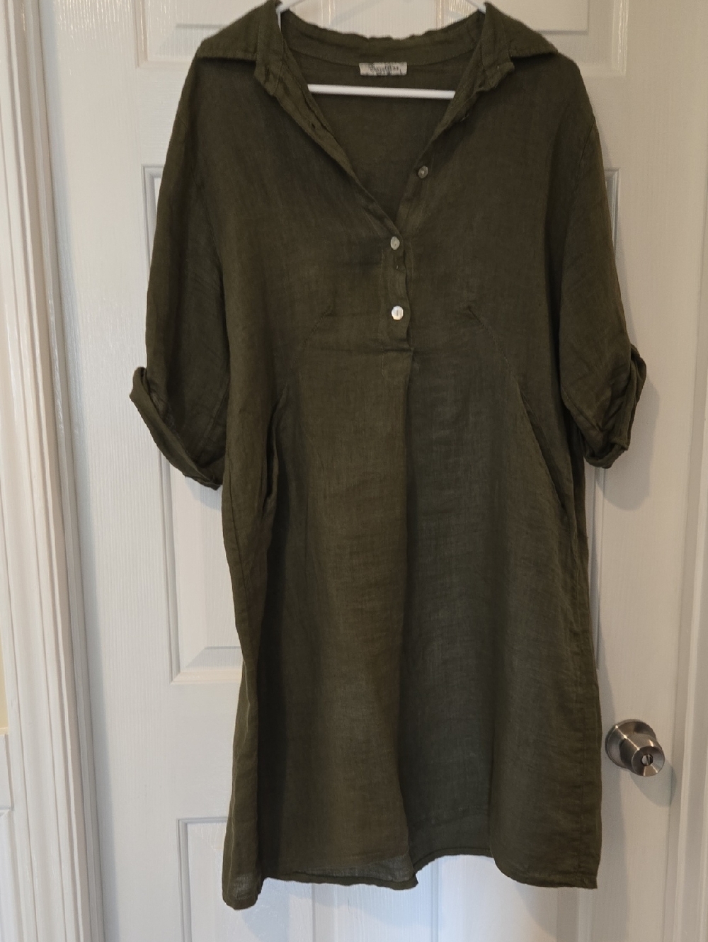 Linen Olive Green Linen Shirt Dress